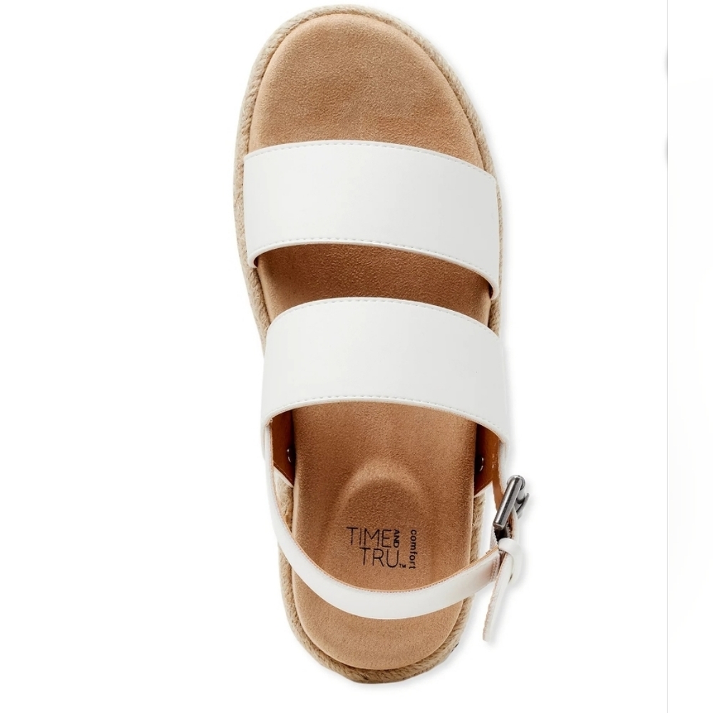 Time and Tru Comfort Flatform Memory foam footbed Sandals White 9W Wide New - Picture 4 of 7